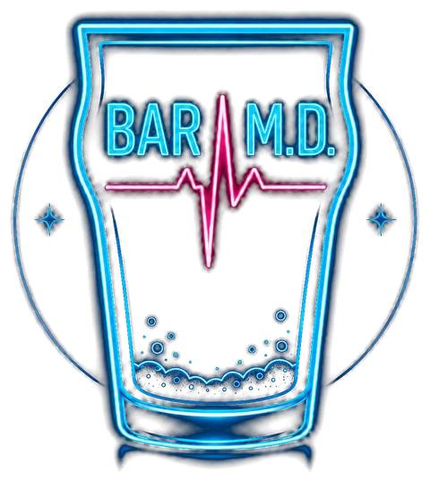 Bar M.D. logo — pint glass with heartbeat